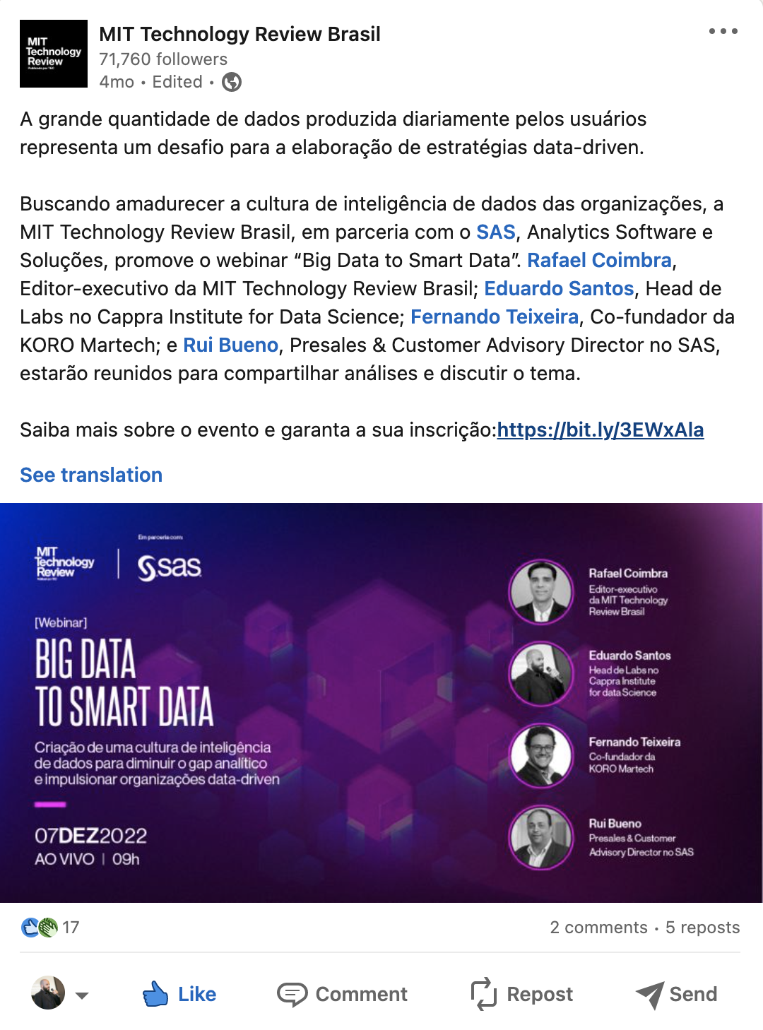 Chamada para o Webinar da MIT Technology Review Brasil