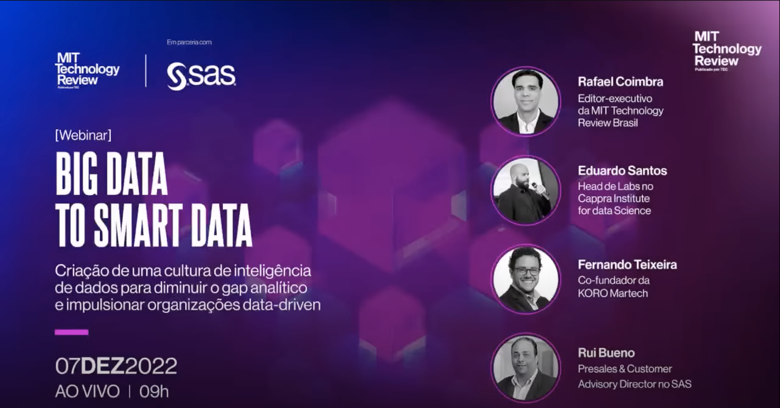 Chamada webinar MIT Technology Review Brasil Big Data to Smart Data